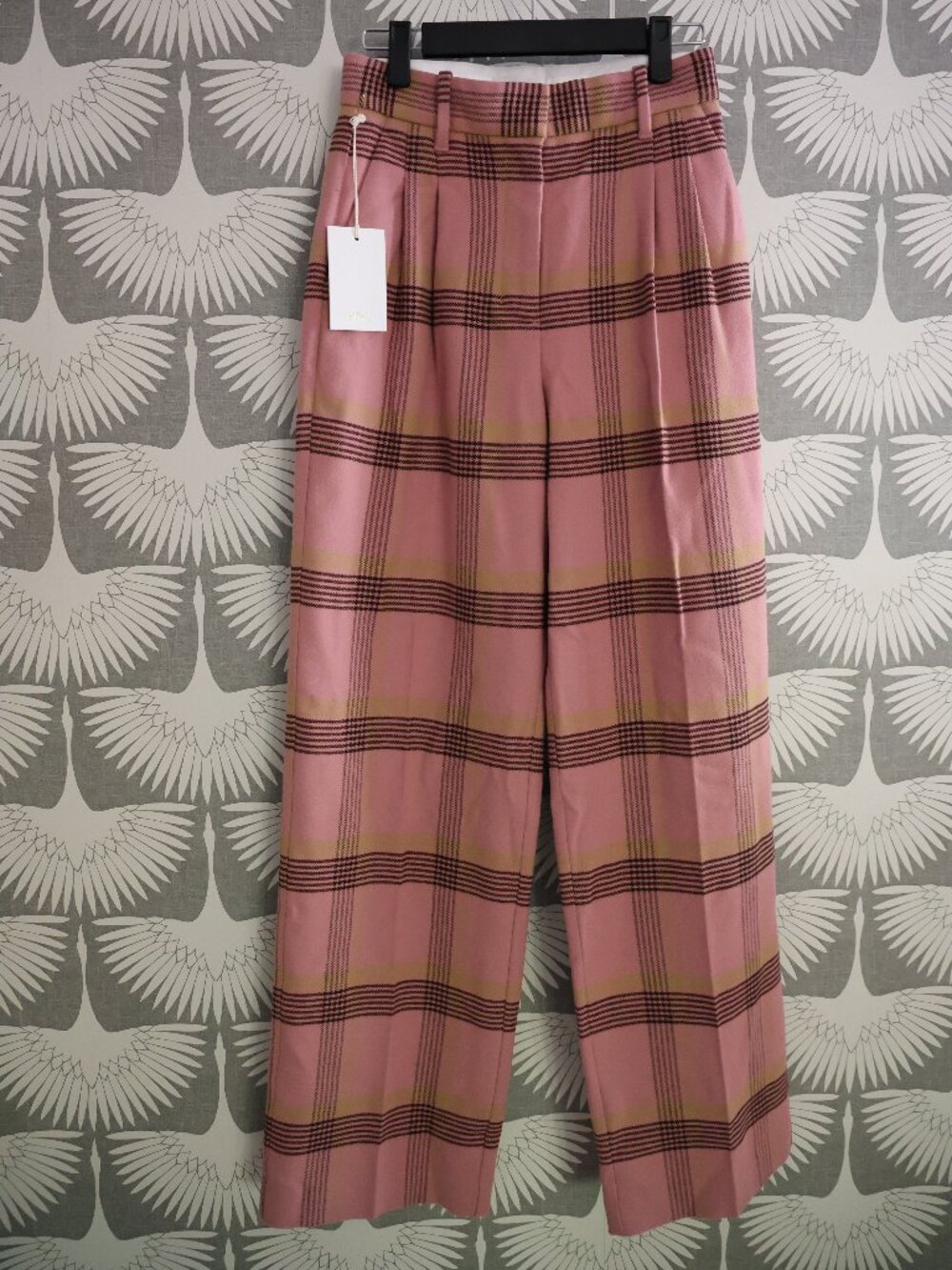 Artizia Wilfred Effortless Dress Pant Pink Brown Plaid Size 2 Wide Leg